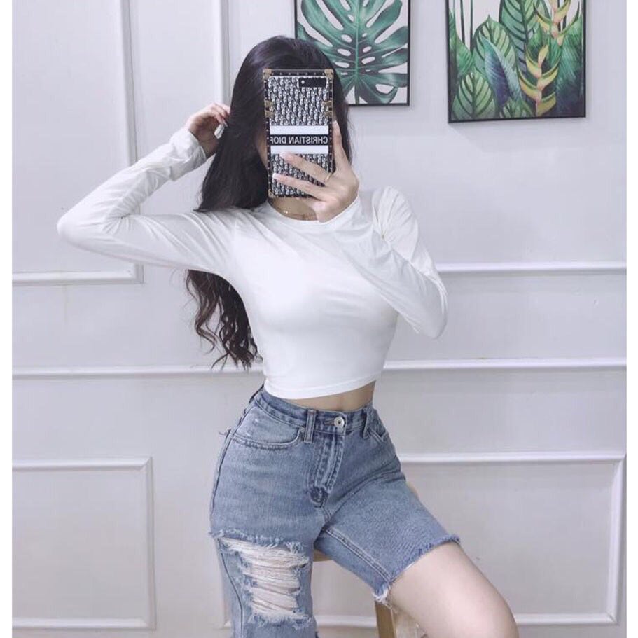 Áo thun nữ croptop dài tay trơn-4 màu