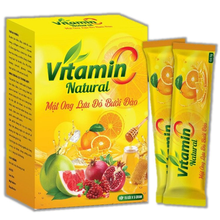 COMBO 2 Hộp x 15 gói Vitamin C Natural Mật Ong, Lựu Đỏ, Bưởi Đào
