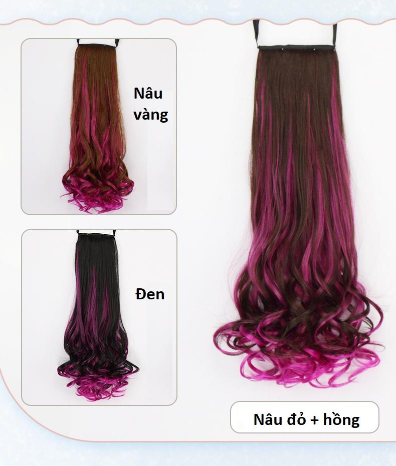 Tóc giả cột line Hồng C-02H, tóc giả nữ Sỉ 40k