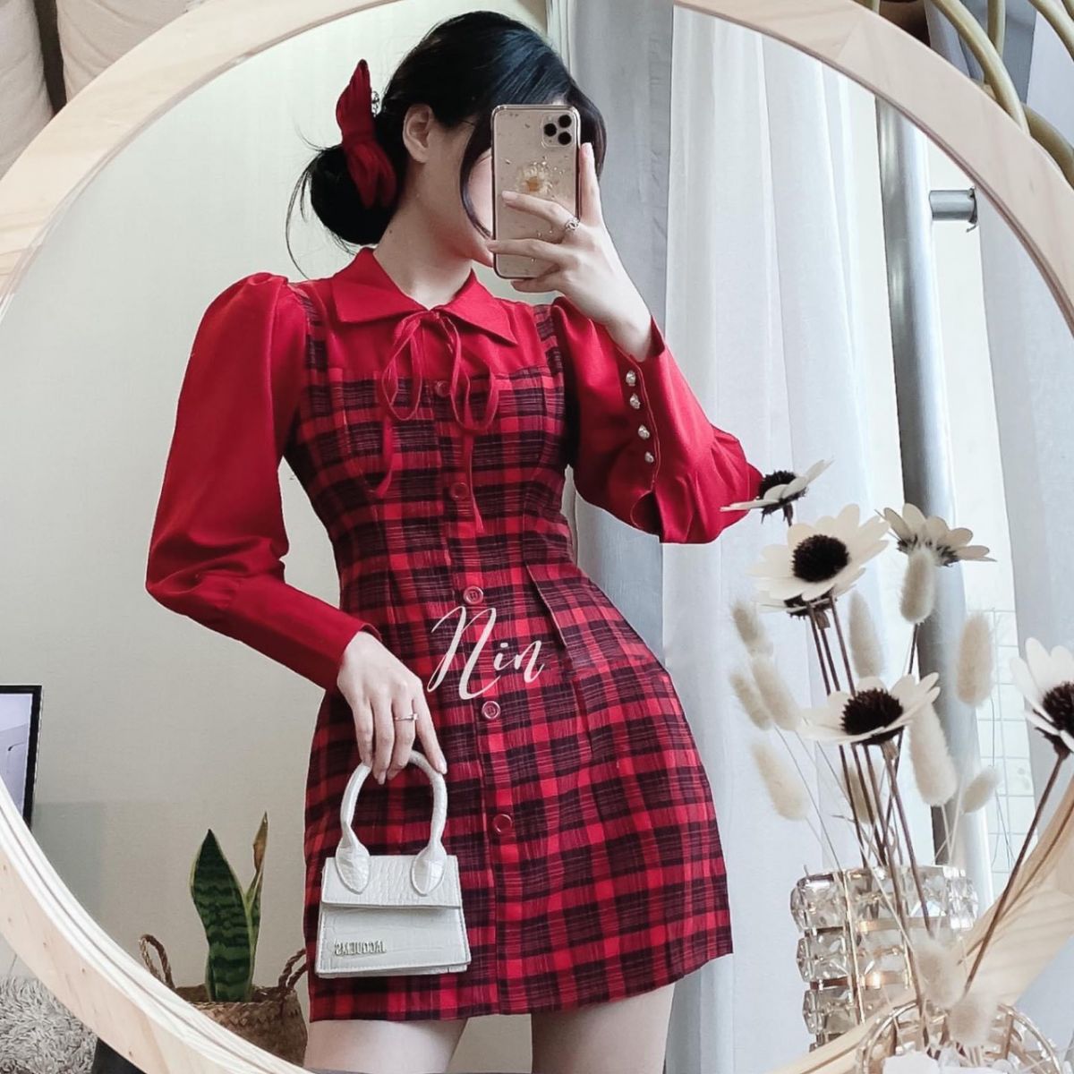 SET Quần + Đầm Sơ Mi Phối Màu Caro