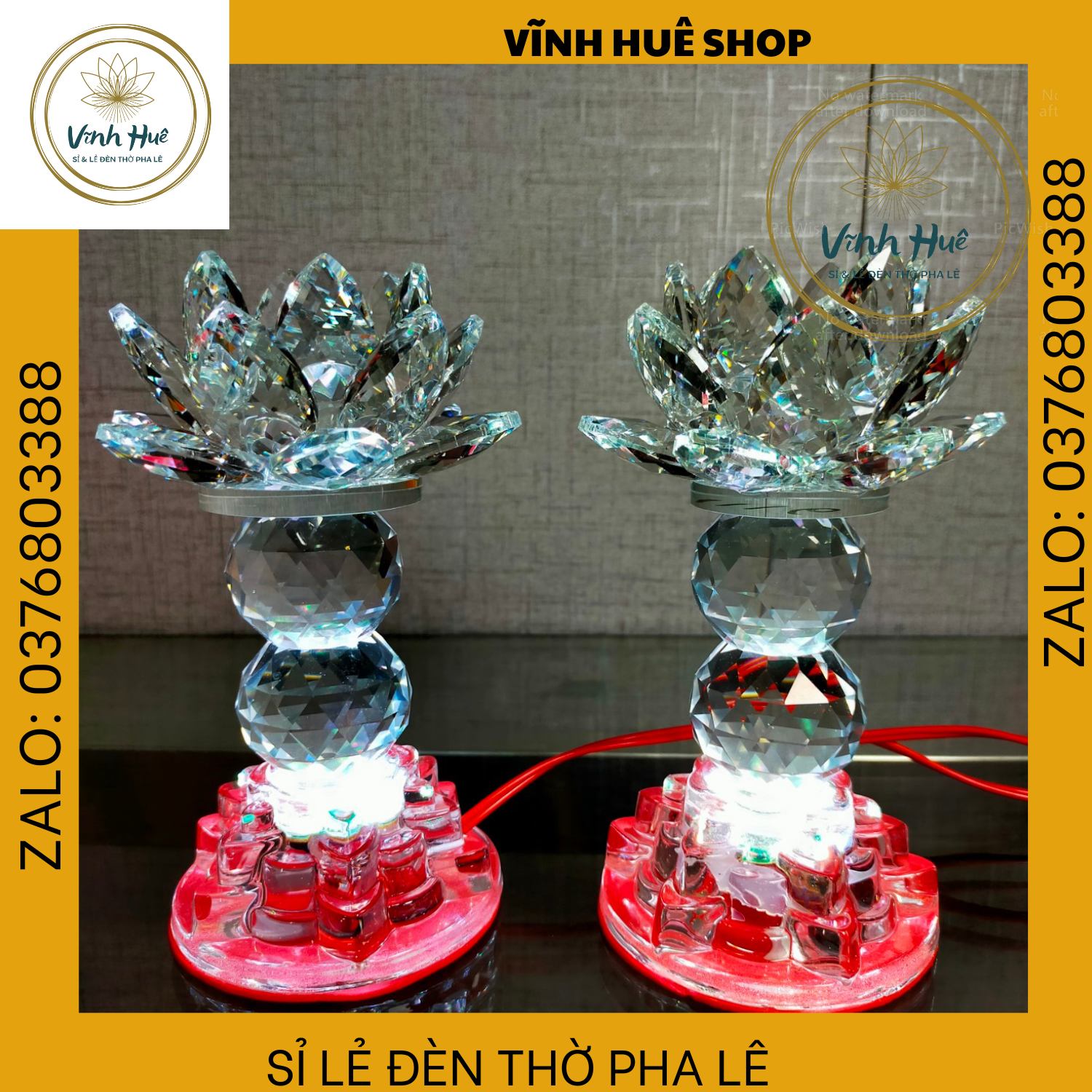 Đèn hoa sen pha lê. Đèn để bàn thờ, mạch led  7 màu . Đèn Thờ Cúng