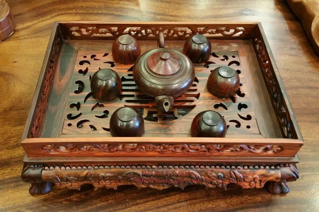 KHAY TRÀ GỖ CẨM ĐẦU RỒNG