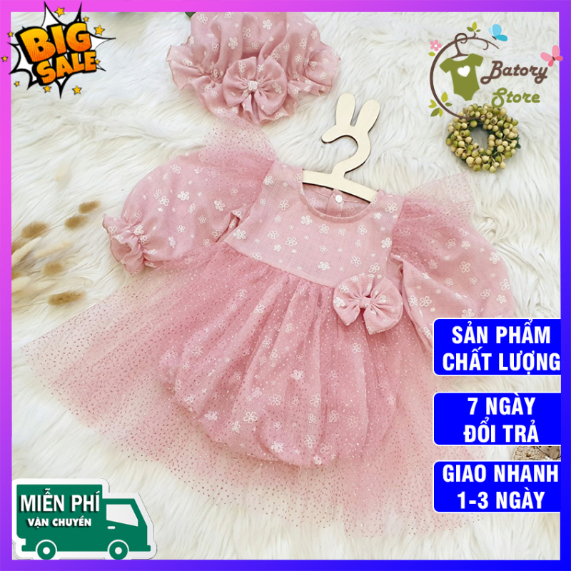 [Hình thật] Váy đầm bé gái hồng phấn tặng kèm nón xinh xắn - Chất liệu cao cấp, an toàn cho bé - BATORY Store