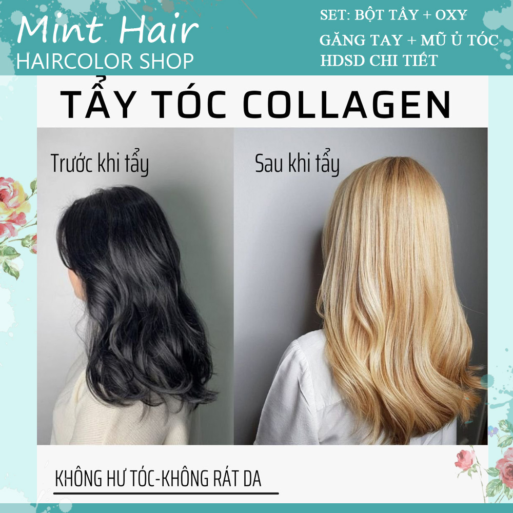 [HCM]Bột Tẩy Tóc Collagen Siêu Mềm Mượt Không Hư Tóc- Tặng Oxy
