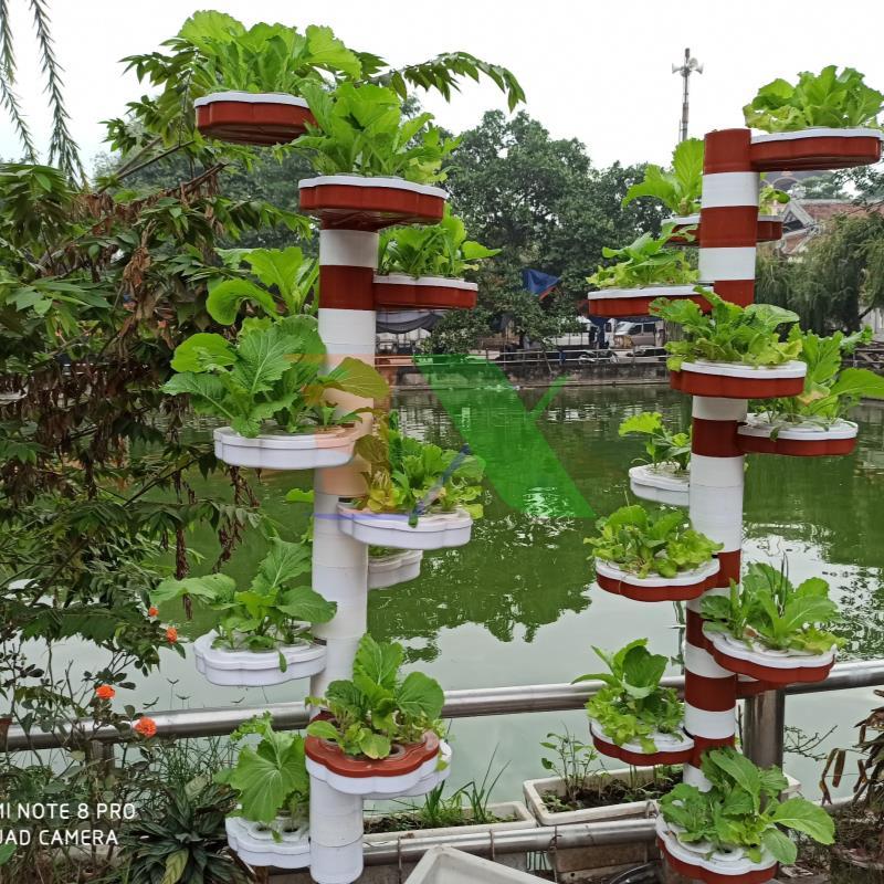 Tháp trồng rau Thủy canh trụ đứng D50.TH 10 tầng 80 rọ, Trụ khí canh, Bộ tháp thủy canh, khí canh Tổ Ong