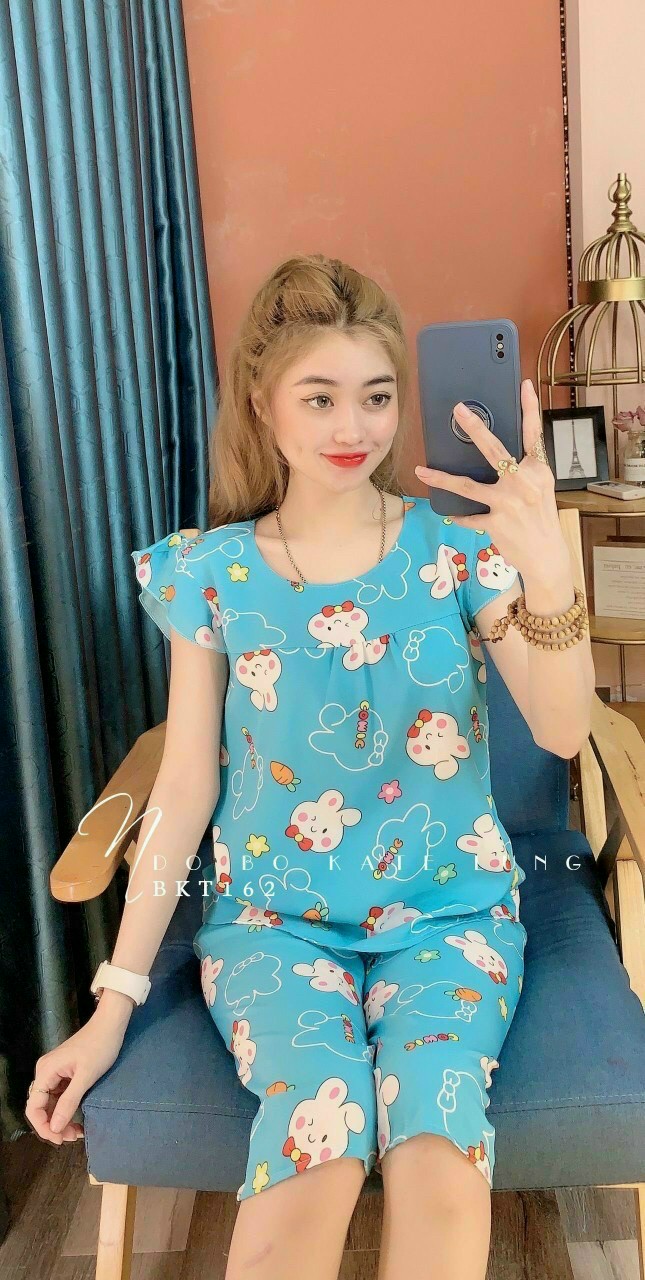 Đồ bộ lửng mặc nhà kate lụa họa tiết thỏ dễ thương