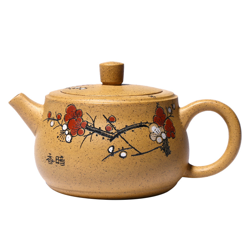 Ấm trà đất sét tím nổi tiếng yixing ấm pha trà đất sét hoa mận hanwa phần quặng thô, bộ trà vẽ tay, tùy chỉnh quà tặng