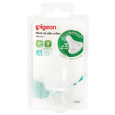 Combo 2 Núm Ty Silicone Siêu Mềm Cổ Hẹp Pigeon ( chữ Y ) - Tặng 01 chip thả bồn tắm
