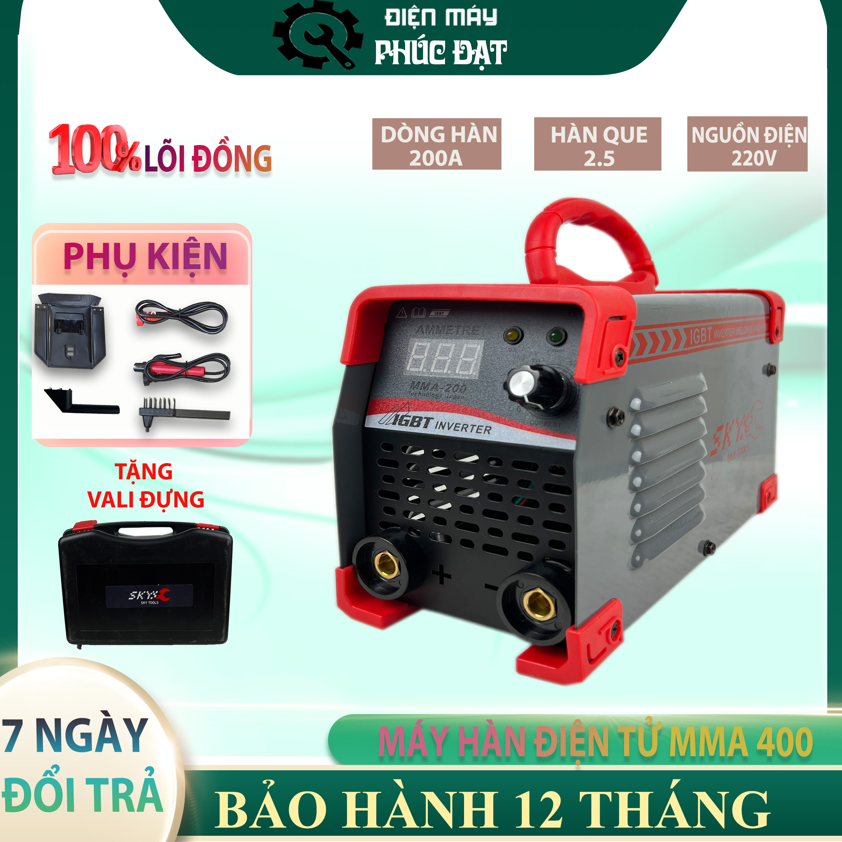 Máy hàn mini, máy hàn điện tử chính hãng mma200, hàn que 4.0 | tăng vali phụ kiện | hàn được que inox - dòng hàn ổn định - tiết kiệm điện| bảo hành 1 năm | máy hàn, máy hàn que, máy hàn điện, máy hàn hồ quang
