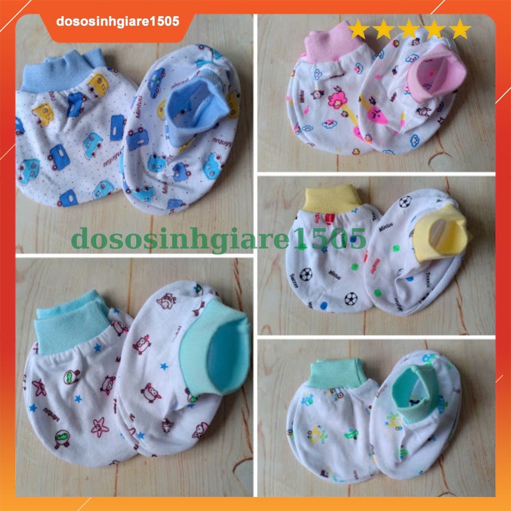 Set 5 đôi bao tay bao chân bo bông cho bé sơ sinh