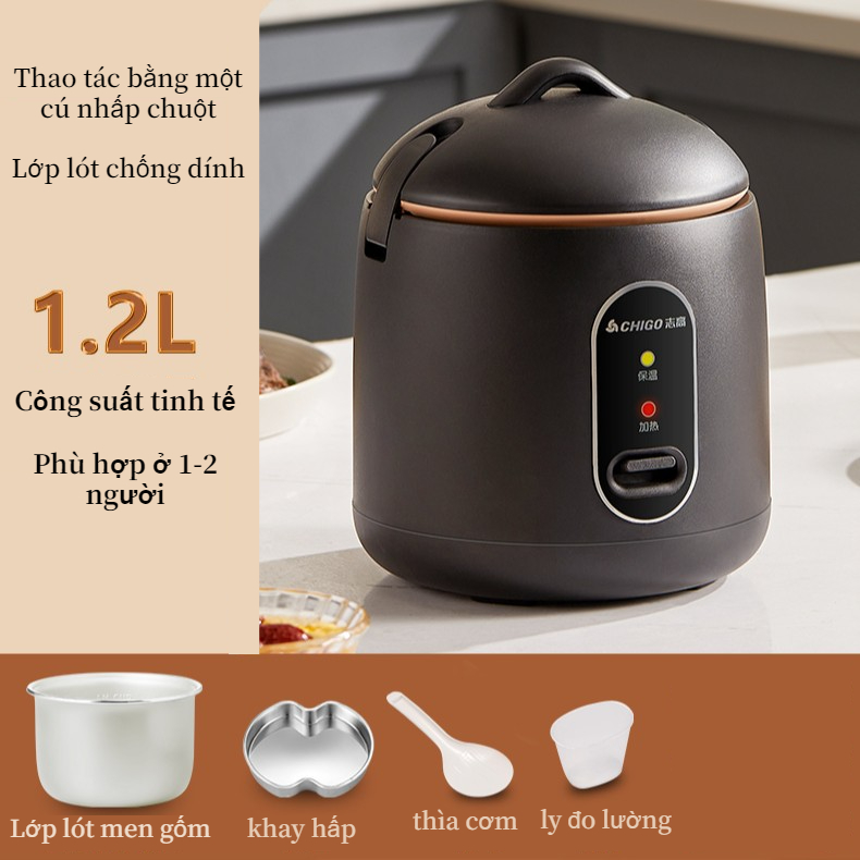 Nồi cơm điện chigo chính hãng 1,2l, nồi nấu đa năng, nấu cơm, hầm cháo, hấp, luộc hot