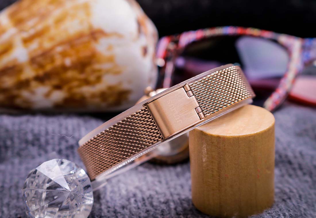 Đồng hồ cặp Julius Hàn Quốc JA-1164D dây thép (Đồng mặt đen)