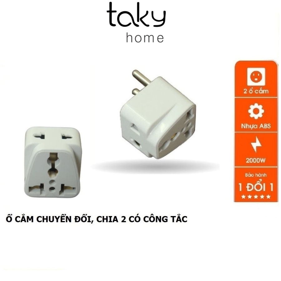 Ổ Cắm Điện 2 Chức Năng: Ổ Cắm Chuyển Đổi 3 Chấu Sang 2 Chấu Và Chia 2 Ra Ổ Cắm, Ổ Cắm Chuyển Đổi 2 Chân - Tiện Dụng Trong Gia Đình. TakyHome 8610