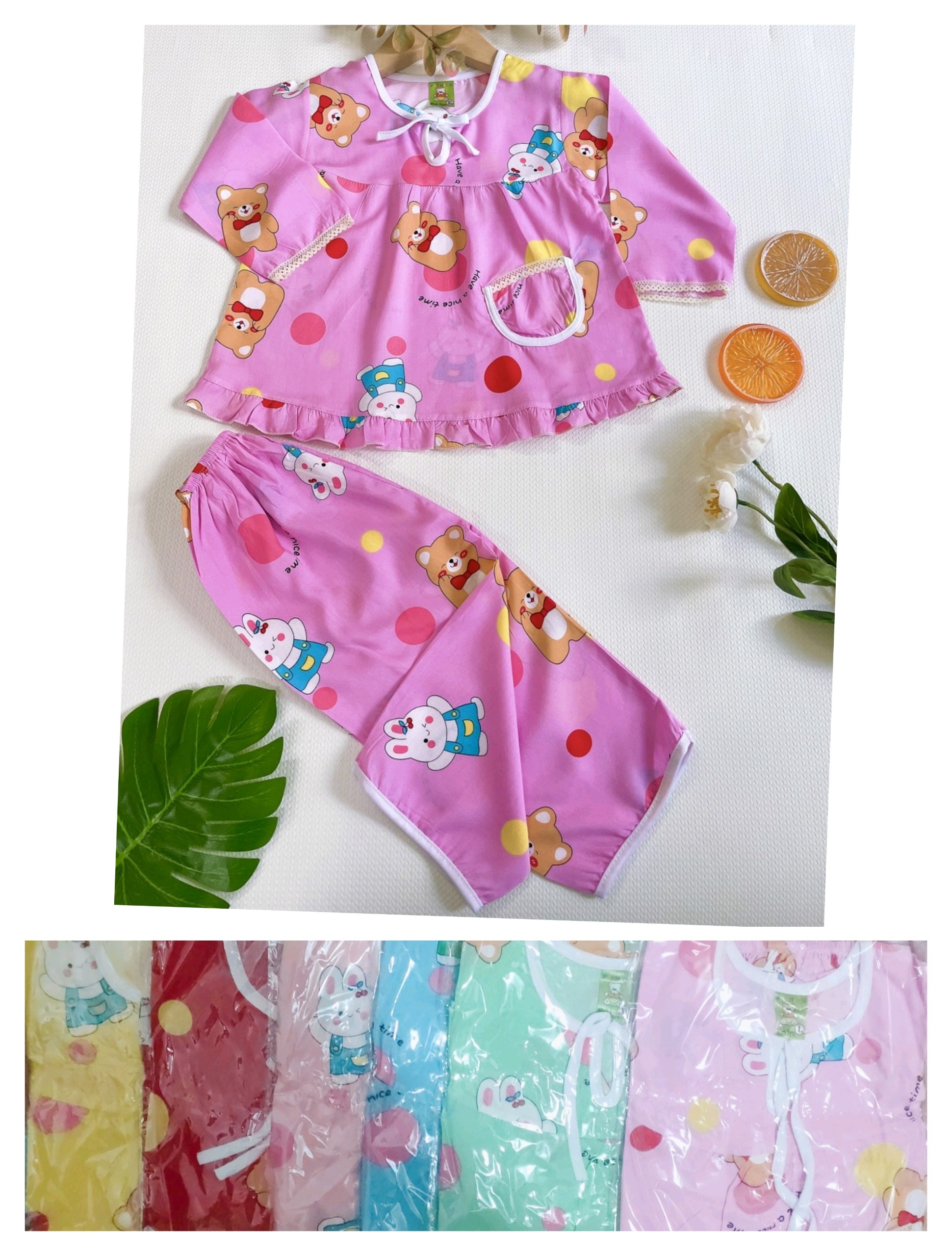 (3 bộ 3 màu 3 họa tiết khác nhau) Combo 3 bộ tole tay dài bé gái (12-18kg)