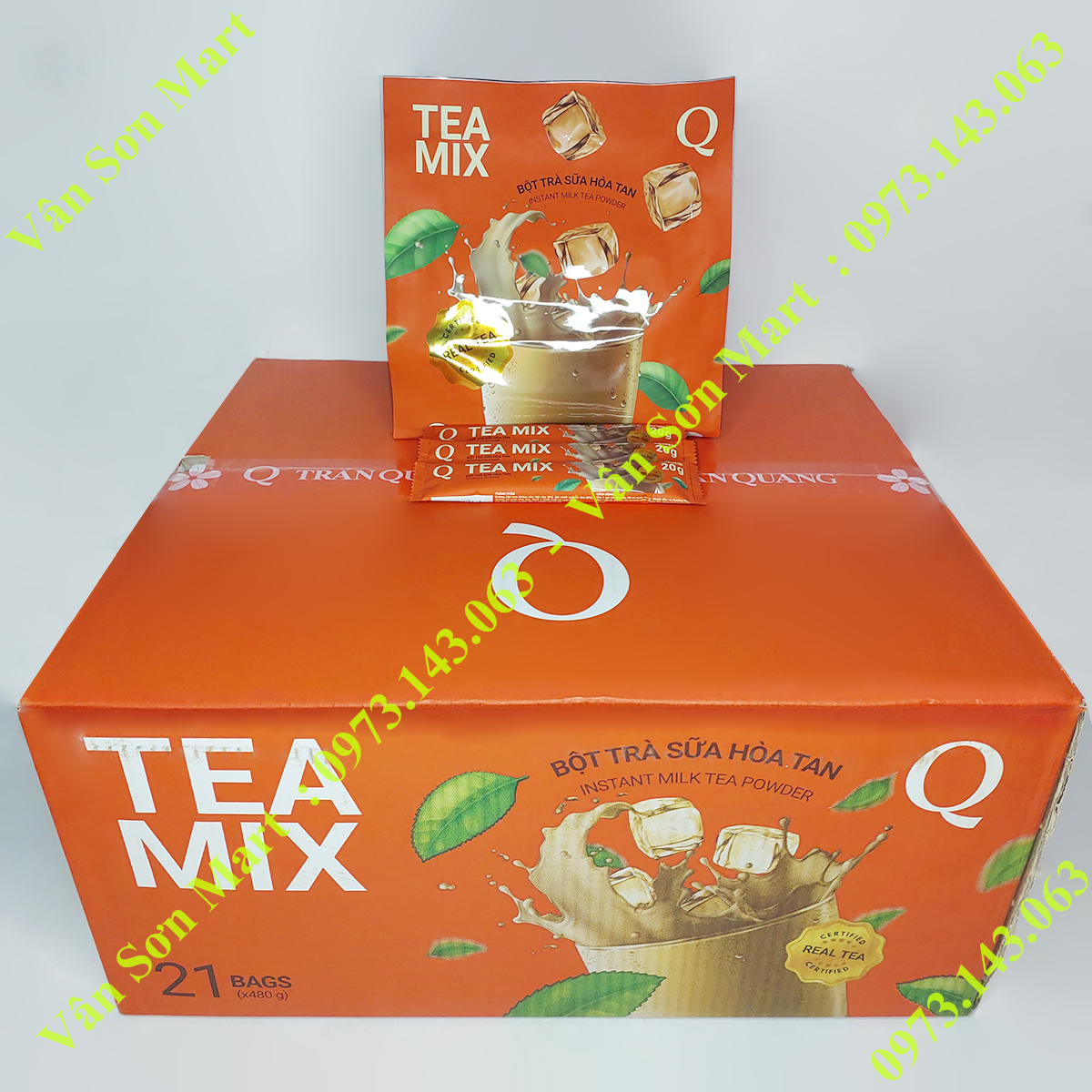 03 bịch Trà sữa Tea mix Trần Quang bịch 480g (24 gói dài nhỏ x 20g)