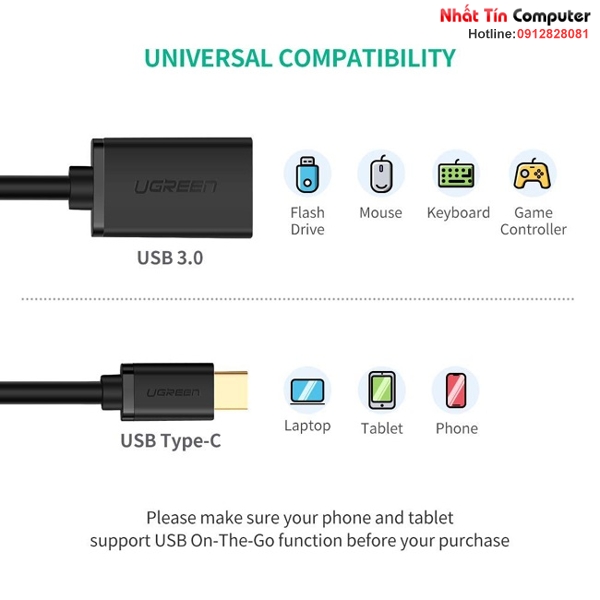 Cáp OTG USB Type C sang USB 3.0 Ugreen 30701 cao cấp