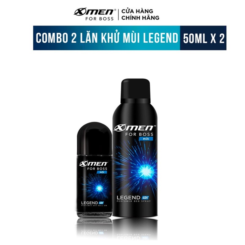 Combo Lăn khử mùi X-men For Boss Legend 50ml + Xịt khử mùi X-men For Boss Legend 150ml nhập khẩu