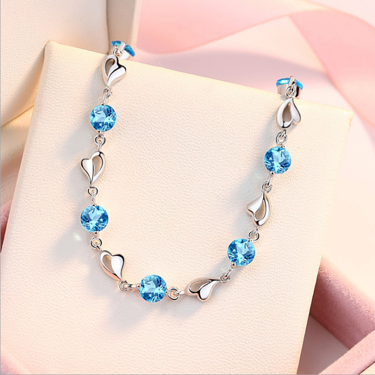Lắc Tay nữ Bạc Ý S925 Đính Đá Zircon Sang Trọng Quí Phái LTZIRCONXANH3