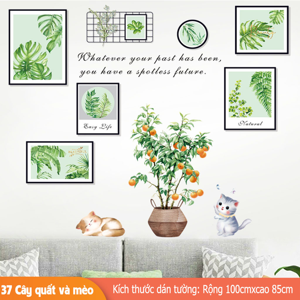 [HCM]Decal dán tường trang trí - KHUNG TRANH HOA CỎ XANH MÁT-HT94016