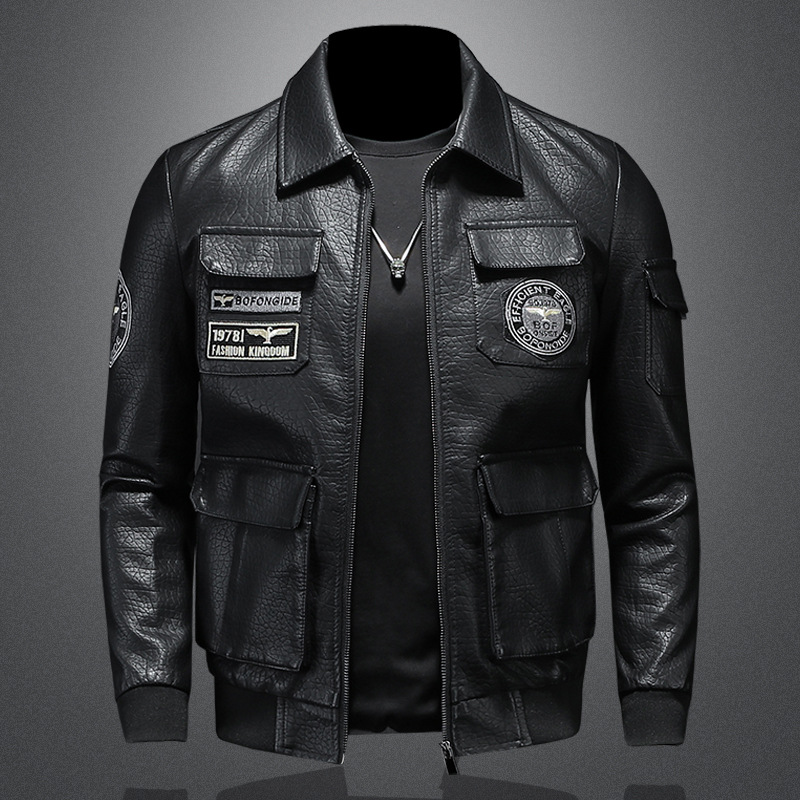 Yuaae xe máy da áo khoác cho nam giới phong cách Biker Áo khoác mỏng da bò mùa xuân Áo men823