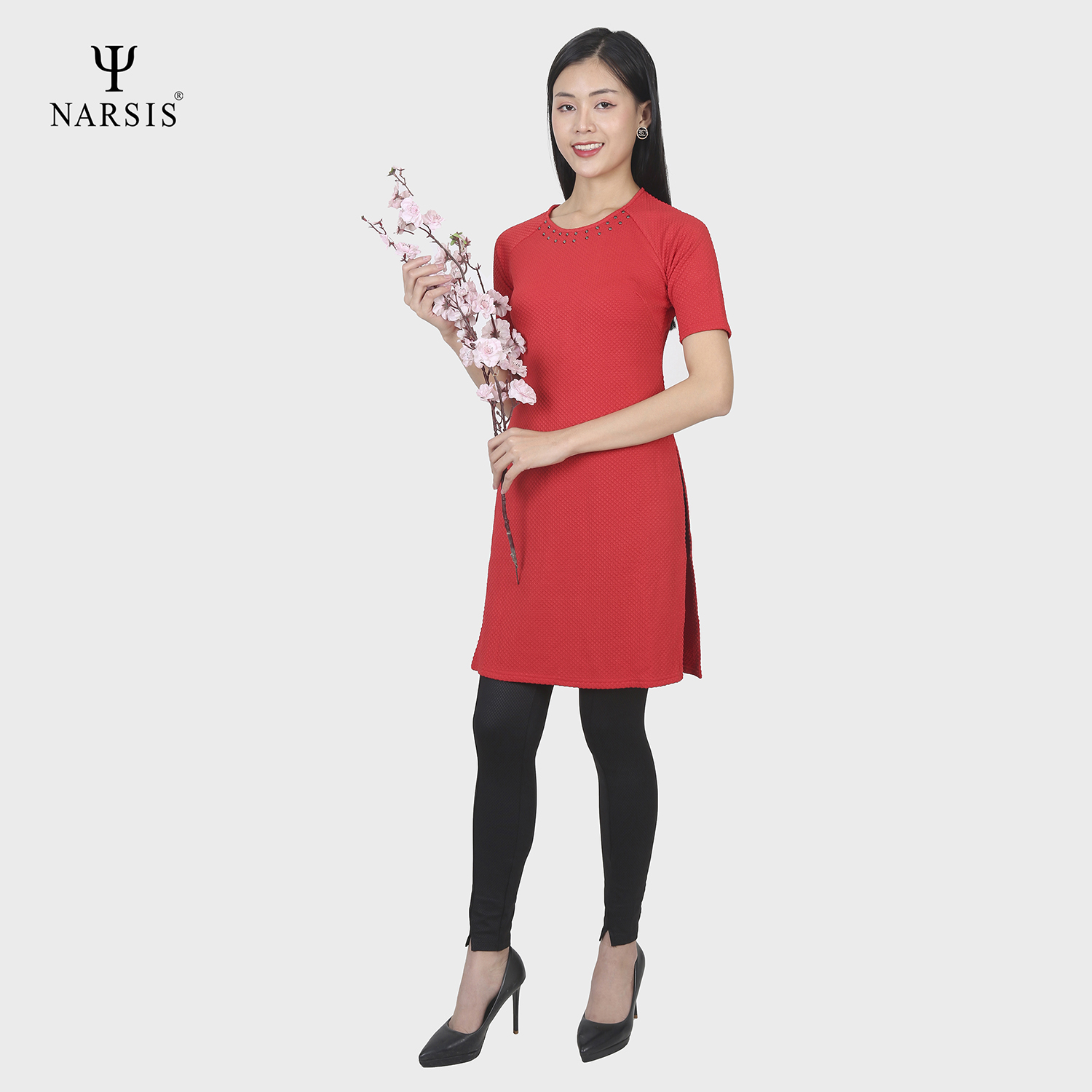 Áo dài cách tân Narsis L7091 màu đỏ