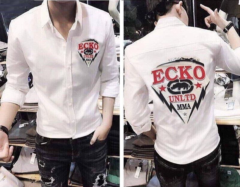 ÁO SƠ MI HÀN QUỐC IN LOGO ECKO(MÀU TRẮNG)