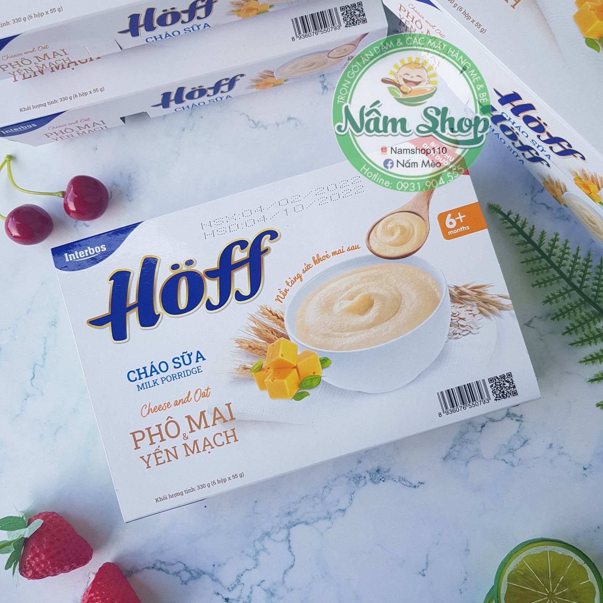 Cháo sữa phô mai yến mạch Hoff lốc 6 hũ cho bé 6m+