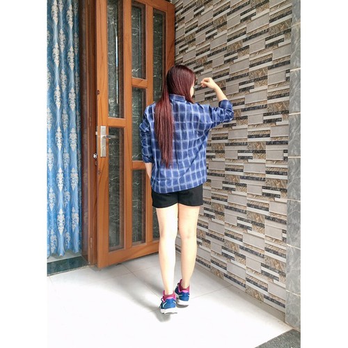 Áo sơ mi oversize caro xanh
