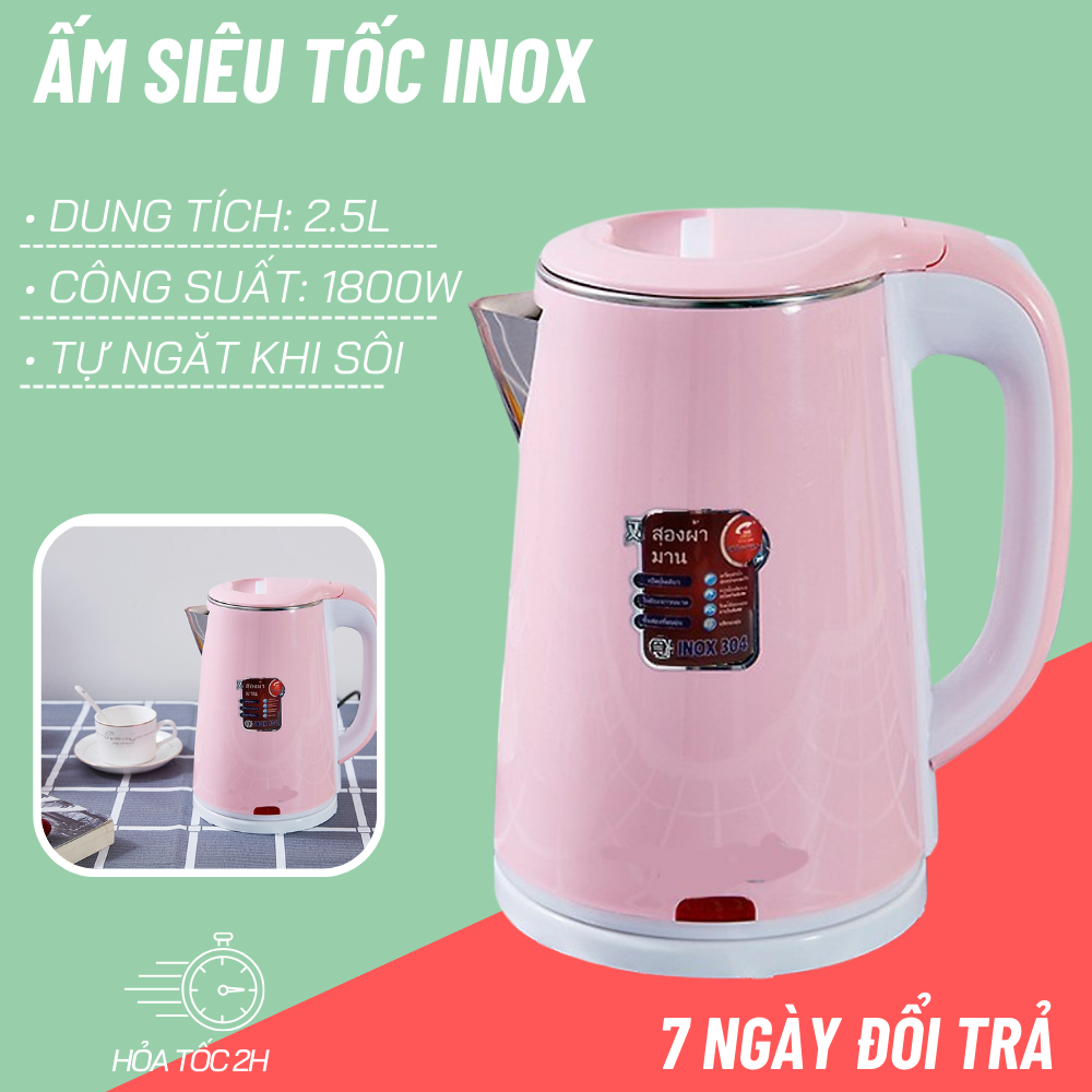 Ấm siêu tốc bền đẹp hàng loại tốt tiện lợi - ấm siêu tốc 2 lớp zliplai 2.5l - ấm siêu tốc 1.8l inox - ấm siêu tốc màu 2 lớp 1.8l việt nam