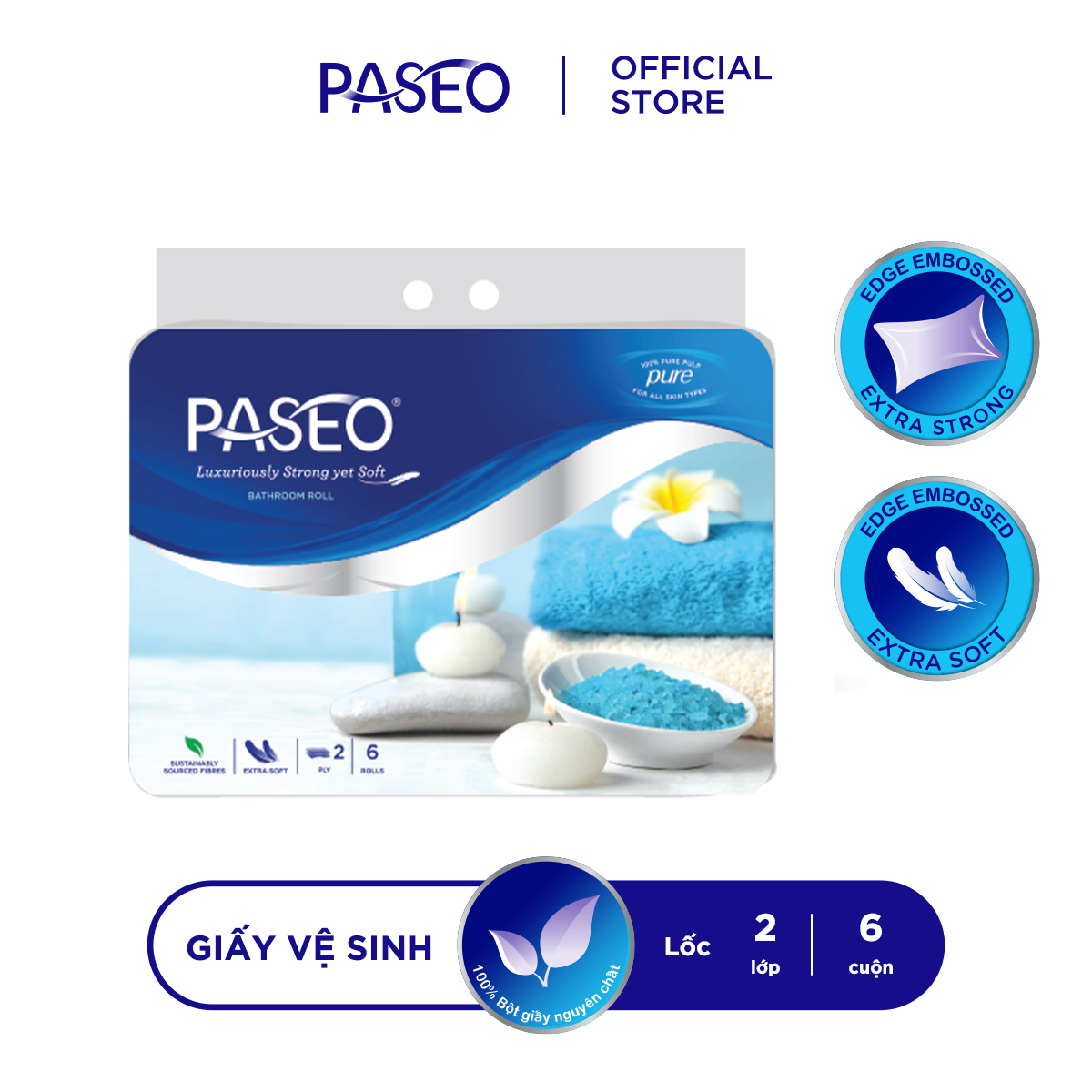 Giấy vệ sinh cao cấp Paseo dai, mềm mịn (6 cuộn 2 lớp)/lốc