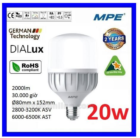 Bóng led bulb 20W cao cấp MPE LBD2-20 ( tiêu chuẩn Châu Âu )