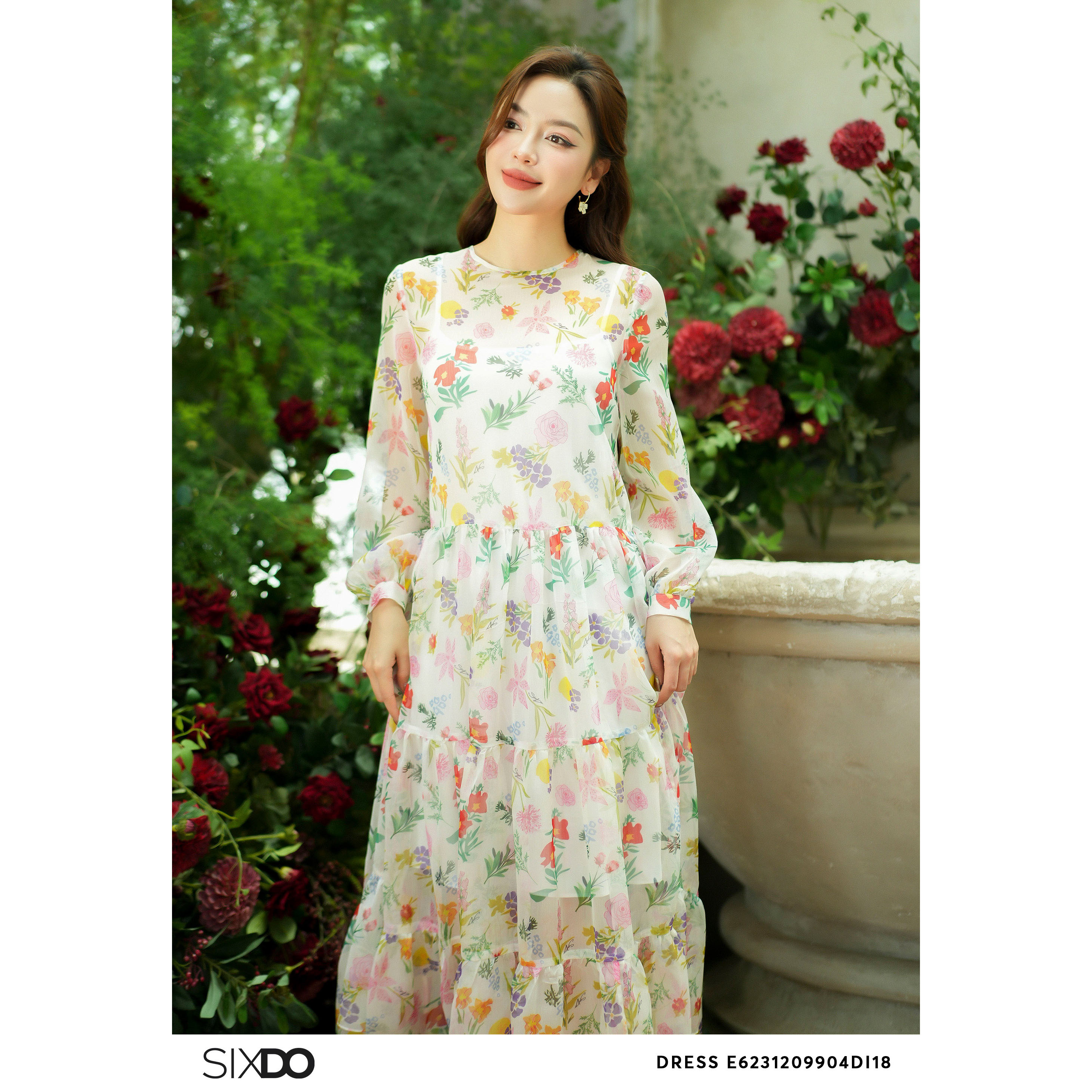 Đầm midi voan hoa SIXDO (Floral Voile Midi Dress)