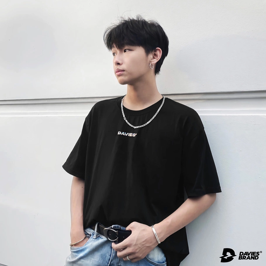 Áo thun nam nữ tay lỡ form rộng màu đen DAVIES - Basic Gradient Tee