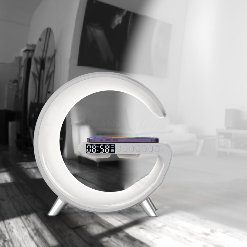 Loa nghe nhạc bluetooth quản lý bằng app , Đèn ngủ decor phòng ngủ đa sắc cảm biến theo nhạc, Đế sạc dự phòng không dây siêu tiện lợi, Đồng hồ báo thức thông minh hình chữ G NIMOCHA