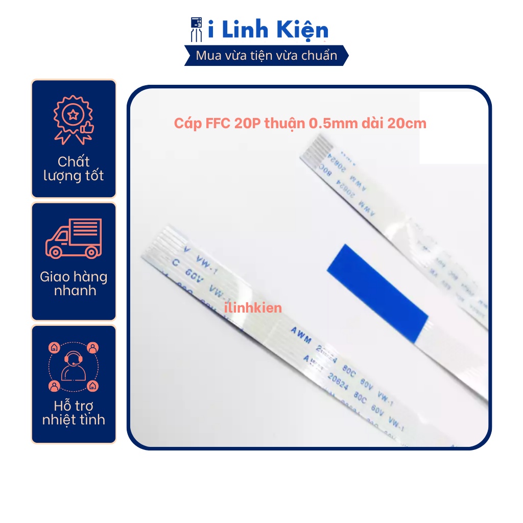 Cáp ffc 20p thuận 0.5mm dài 20cm