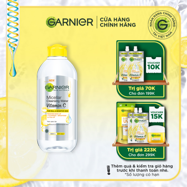 Nước làm sạch và tẩy trang dưỡng sáng da Garnier Micellar Water Vitamin C 400ml