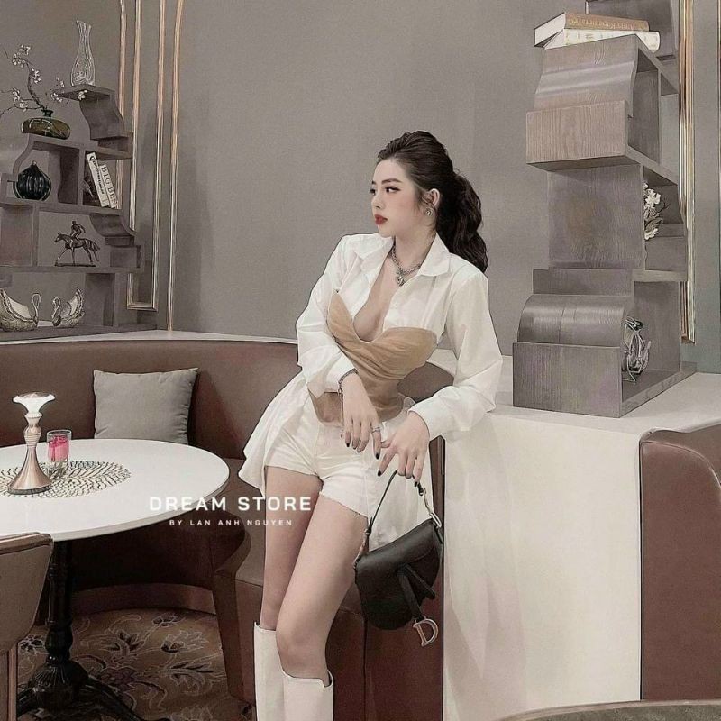 Áo sơ mi voan Phối Eo Thun "UT" cực ngầu 😎