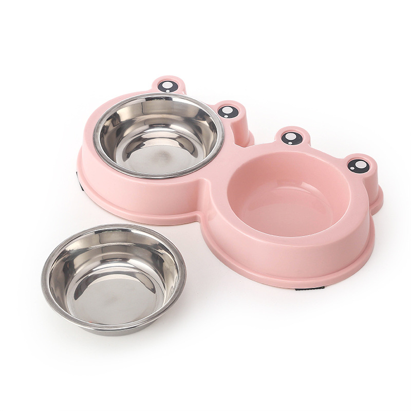 Bát ăn đôi cho chó mèo hình ếch có bát inox - mã babs29