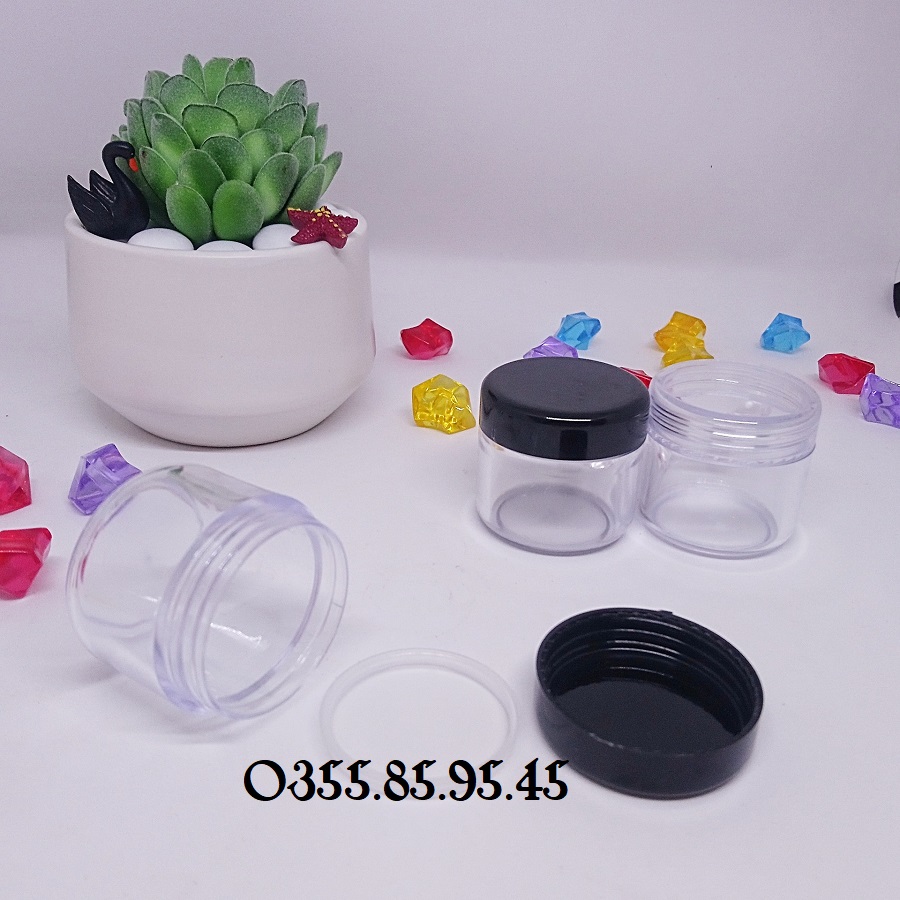 10 hũ nhựa tròn 30g nắp TRONG, TRẮNG và ĐEN - Hủ chiết mỹ phẩm.