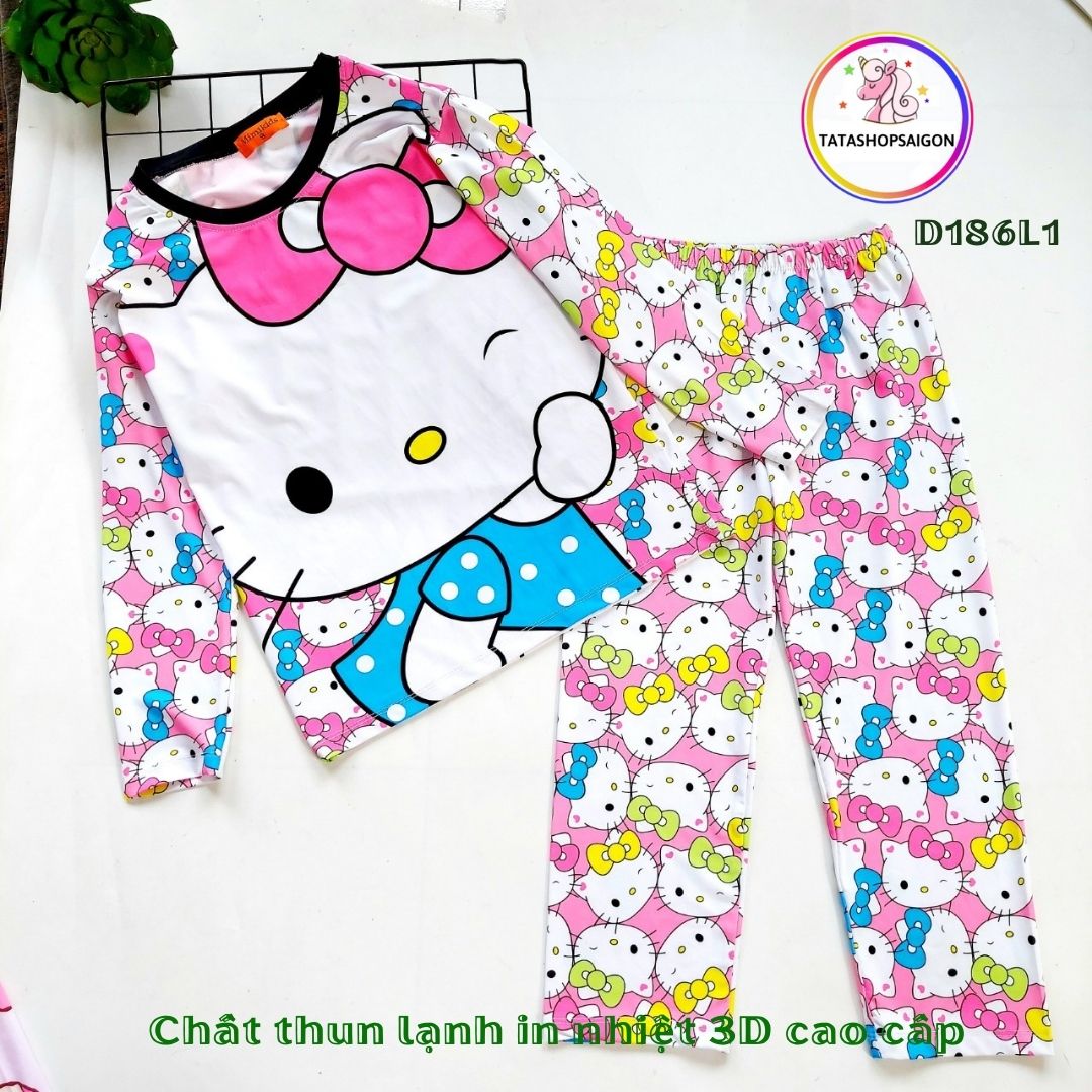 [HCM][22 40kg] Đồ bộ dài tay cho bé gái size đại thun lạnh in 3D loại 1 cao cấp D186