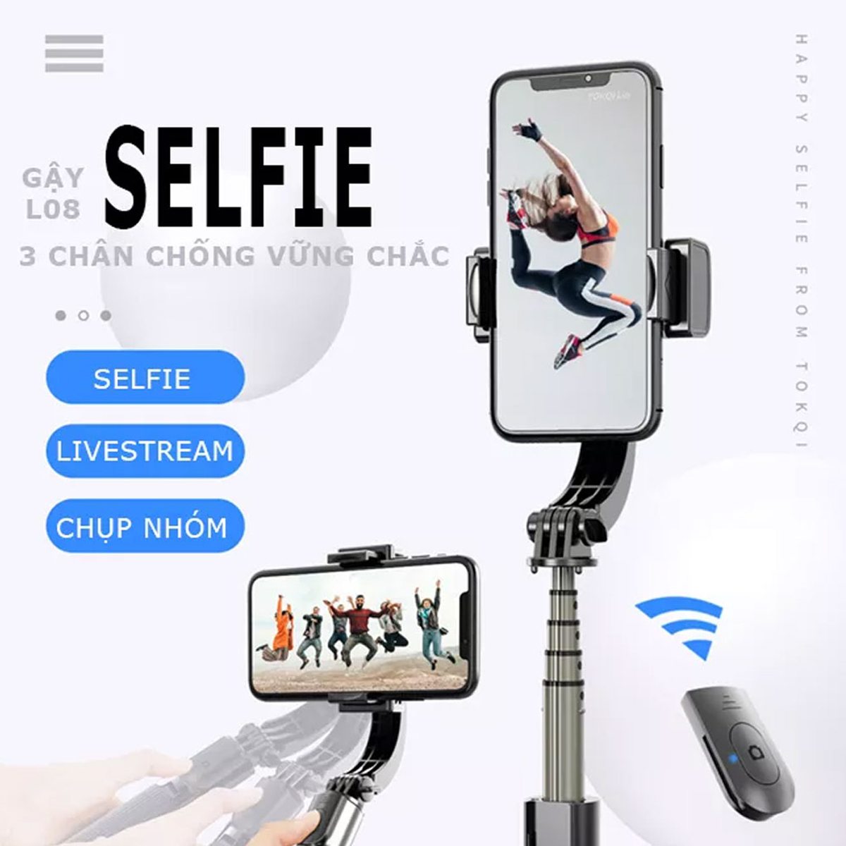 Gymbal Chống Rung Cho Điện Thoại L09, Gimbal L09 giá rẻ, Tay cầm gimbal, Gậy quay phim, chụp ảnh xoay 360 độ, Tripod 3 chân quay tik tok, livestream, quay vlog, Thiết kế nhỏ gọn