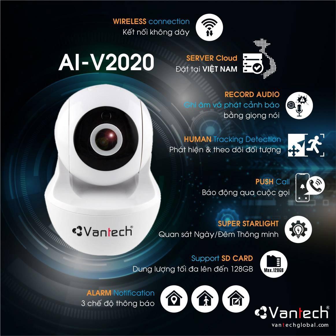 CAMERA WIFI VANTECH V2020 2.0MP - ROBOT AI-V2020 CAO CẤP