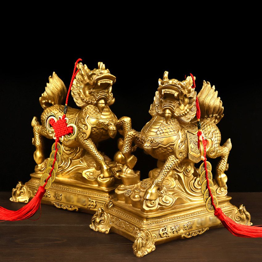 Tượng đôi kỳ lân bệ bằng đồng thau cỡ đại phong thủy Hồng Thắng