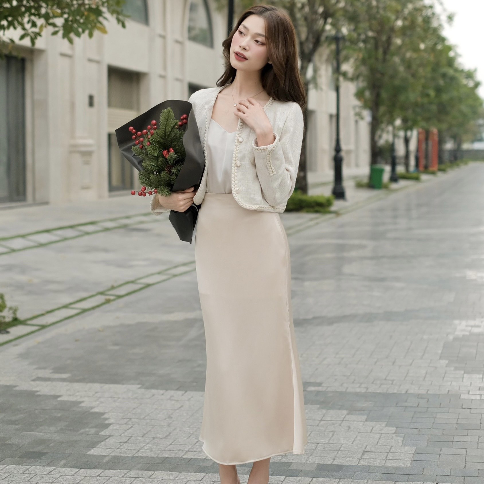 Váy SATIN - Chân váy dài lụa satin