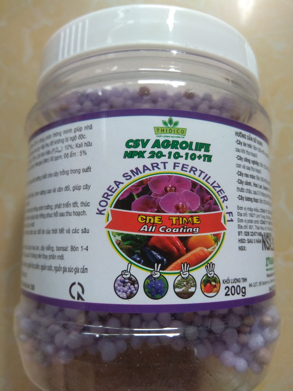 Phân tan chậm thông minh Hàn Quốc NPK 20-10-10+TE - chai 200 gram