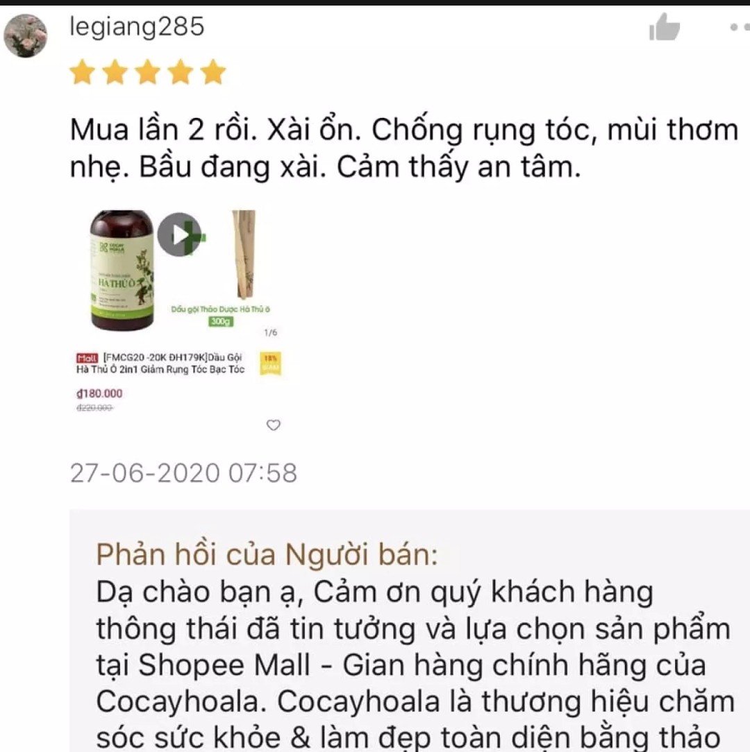 Dầu gội thảo dược Hà thủ Ô kích mọc tóc - làm dày tóc - đen tóc (chai 300ml)