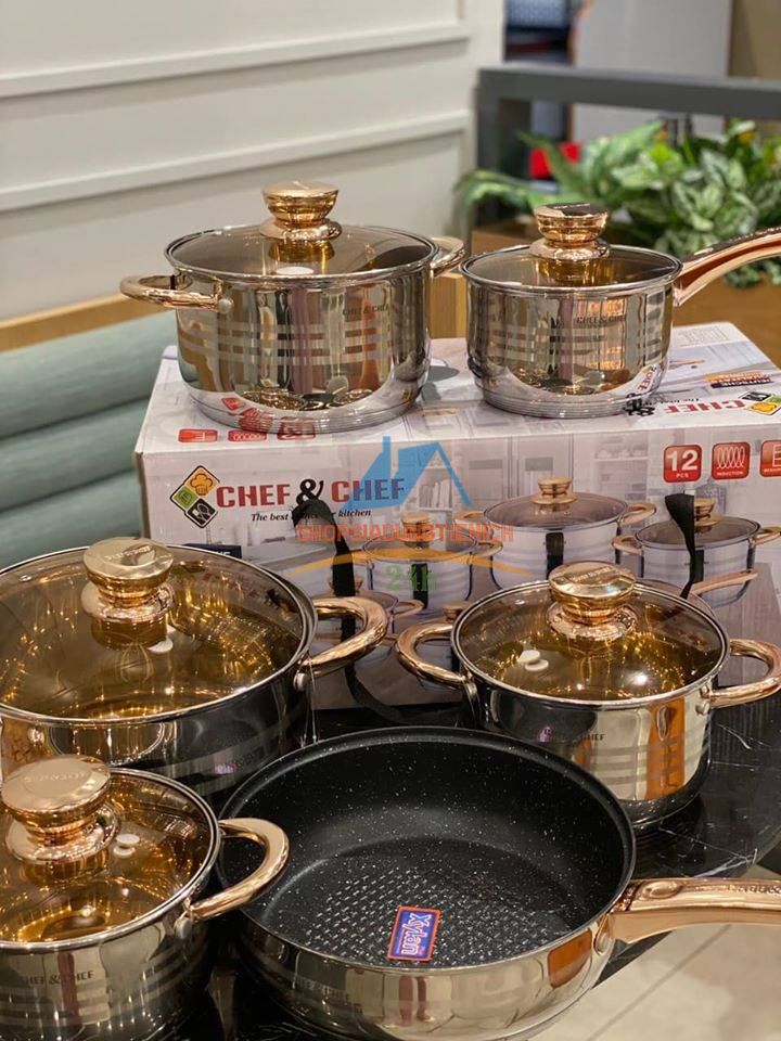BỘ NỒI CHEF AND CHEF 6 MÓN VUNG KÍNH NHẬP GERMANY