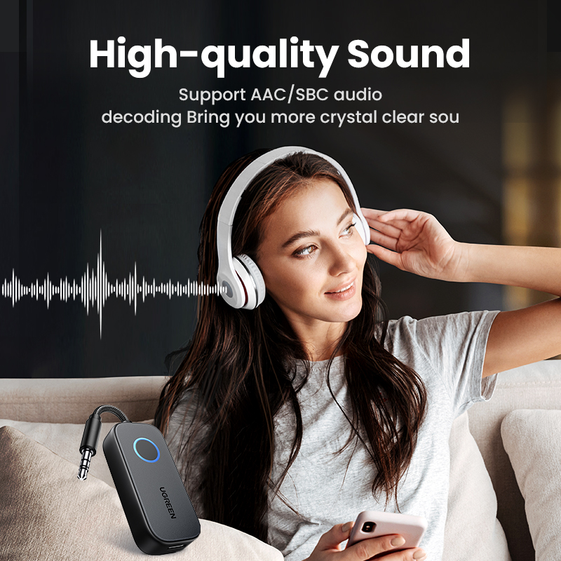 UGREEN Bluetooth 5.4 5.2 Transmitter Receiver 2-in-1 Wireless 3.5mm Aux Bluetooth Adapter Compatible with Car Home Stereo System Headphones Model: 35222