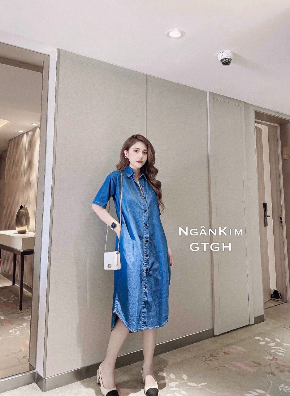 ĐẦM JEAN SUÔNG CỔ SƠMI PHOM RỘNG