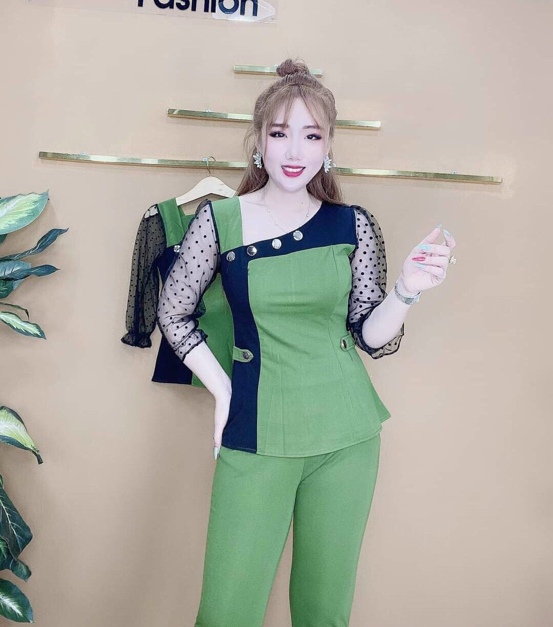 SÉT BỘ THUN CÁT HÀN TAY PHỐI LƯỚI MỀM MỊN. MÃ CH84